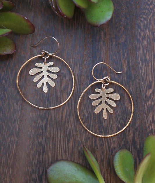 Brass Yellow Cress Leaf Hoops