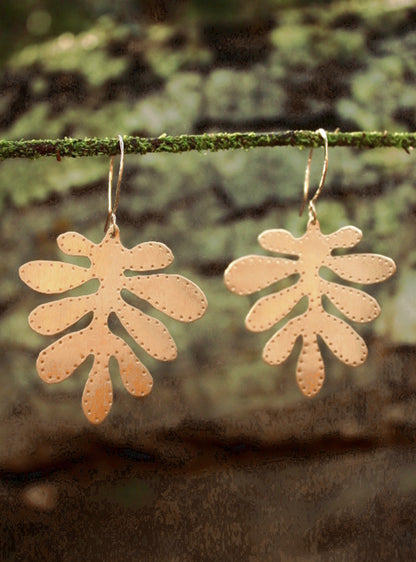 Brass Yellow Cress Leaf Earrings - Large