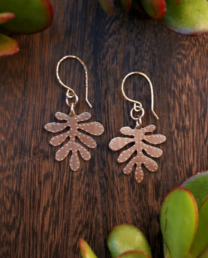 Brass Yellow Cress Leaf Earrings - Small