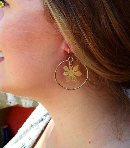 Brass Fortune Leaf Hoops