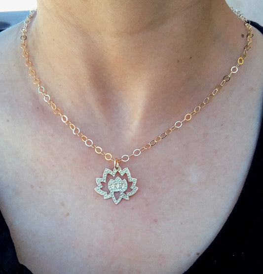 Brass Lotus Flower Pendant Necklace
