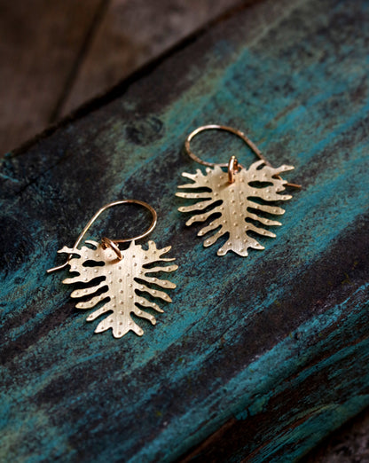 Brass Philodendron Leaf Earrings - Small