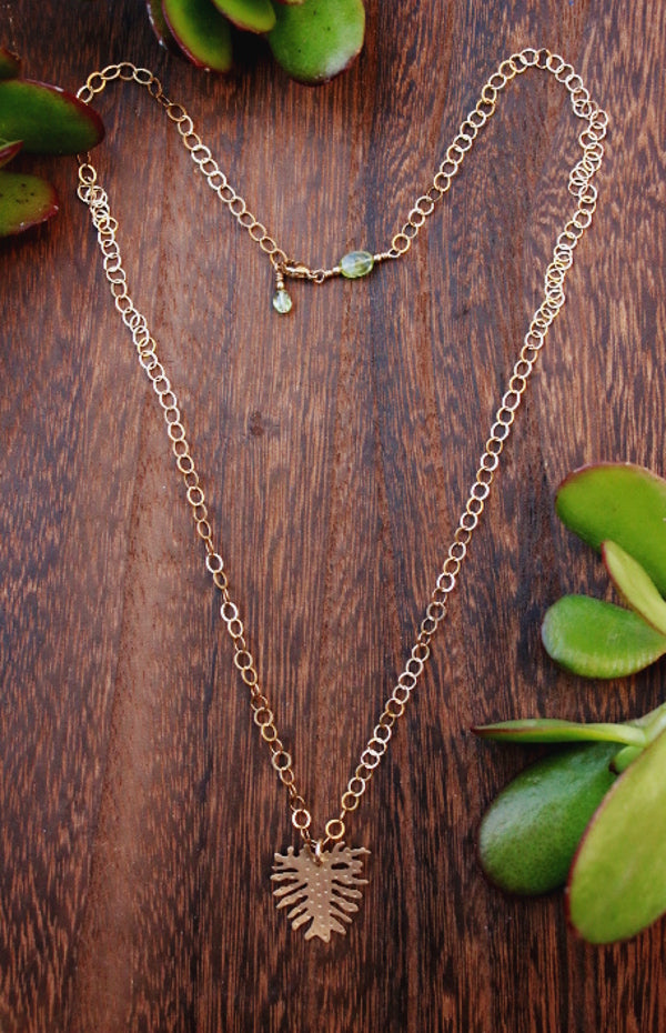 Brass Philodendron Leaf Pendant Necklace