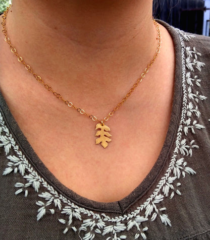 Brass Sassafras Leaf Pendant Necklace