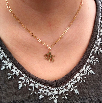 Brass Staghorn Leaf Pendant Necklace