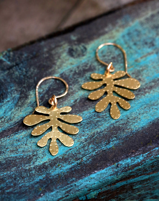 Brass Yellow Cress Leaf Earrings - Small