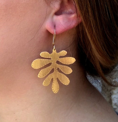 Brass Yellow Cress Leaf Earrings - Large